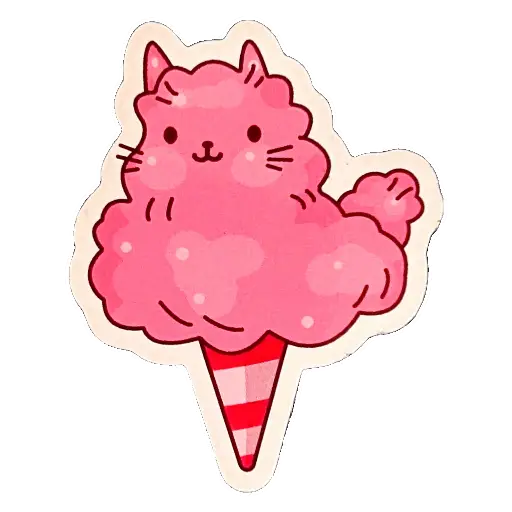 Sticker of a cone with a pink cat head in the shape of cotton candy