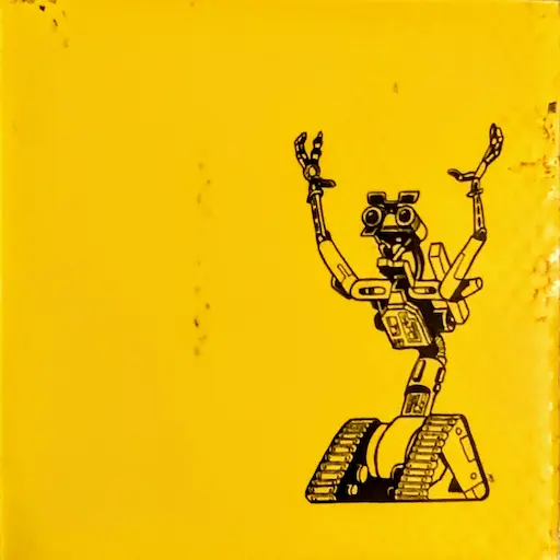 Sticker of yellow square like the Javascript logo but with a robot