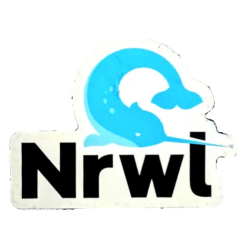 Sticker of a blue narwal and the Nrwl company logo