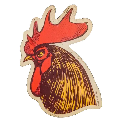 Sticker of a rooster and the text 'bocoup.com'