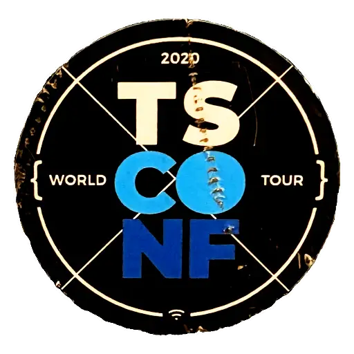 Circular sticker with text 'TS Conf World Tour 2020'